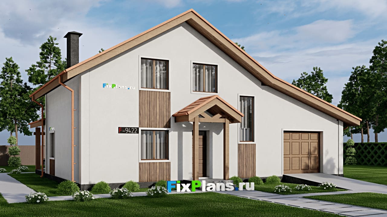 Одноэтажный дом с мансардой  F-9422 — фасад