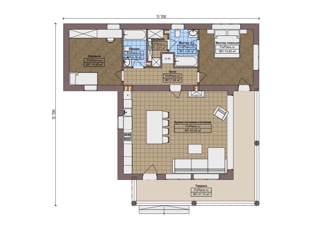 Планировка Одноэтажный дом F-20447