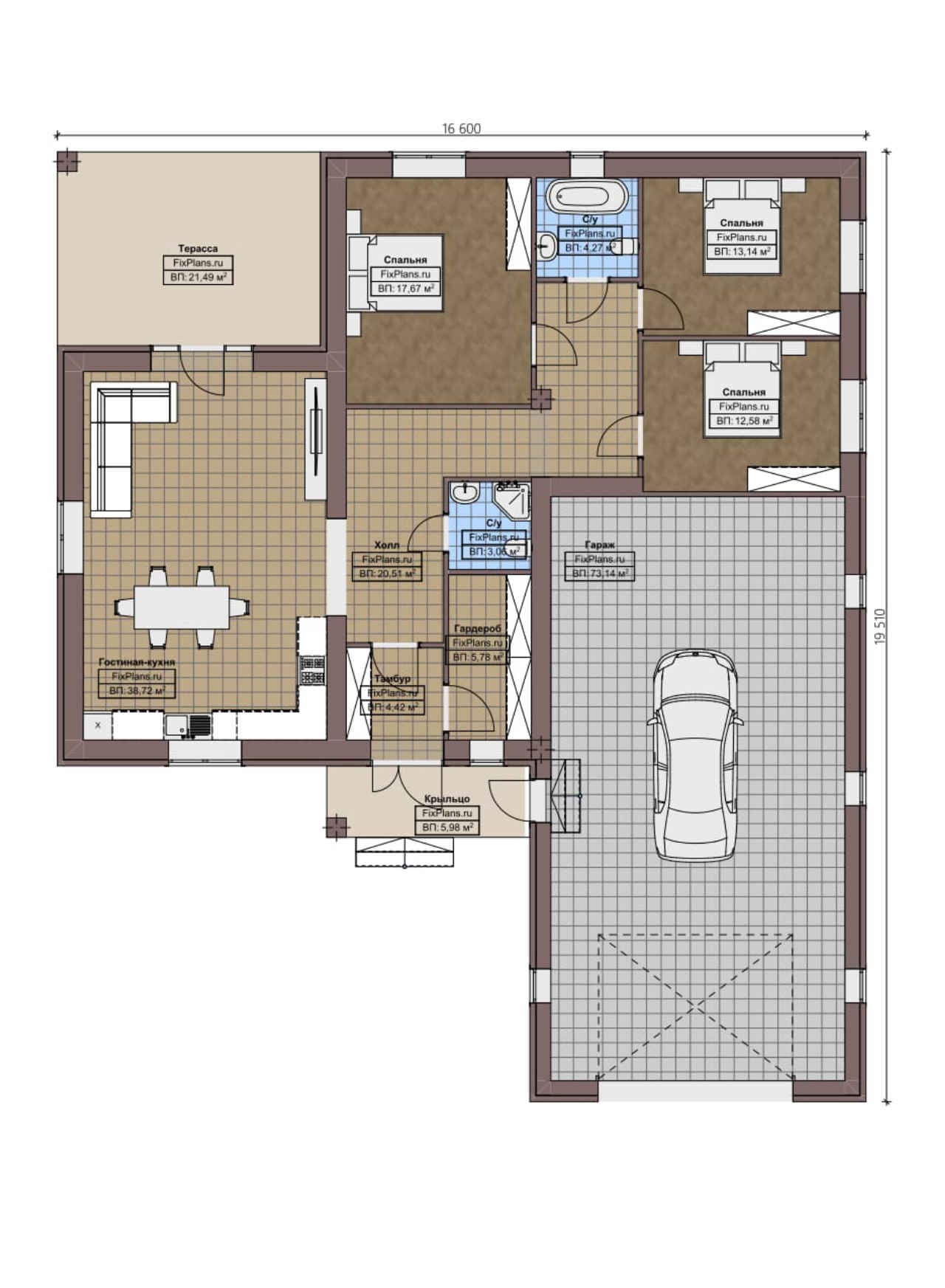 Планировка Одноэтажный дом F-3365